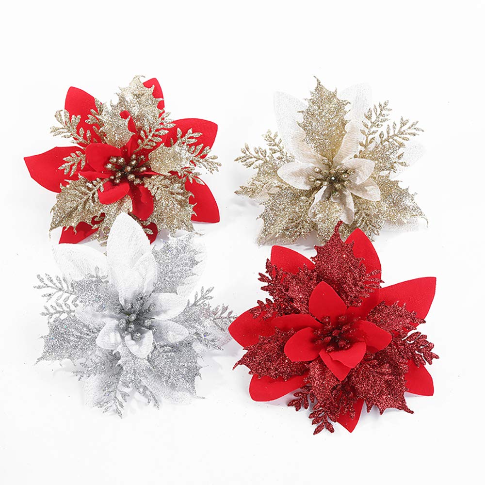 Amazon | クリスマス 造花 【10個入れ】 人工花 フラワー キラキラ